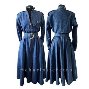 d.Frank • vtg Belted Denim Dress w Pockets • USA